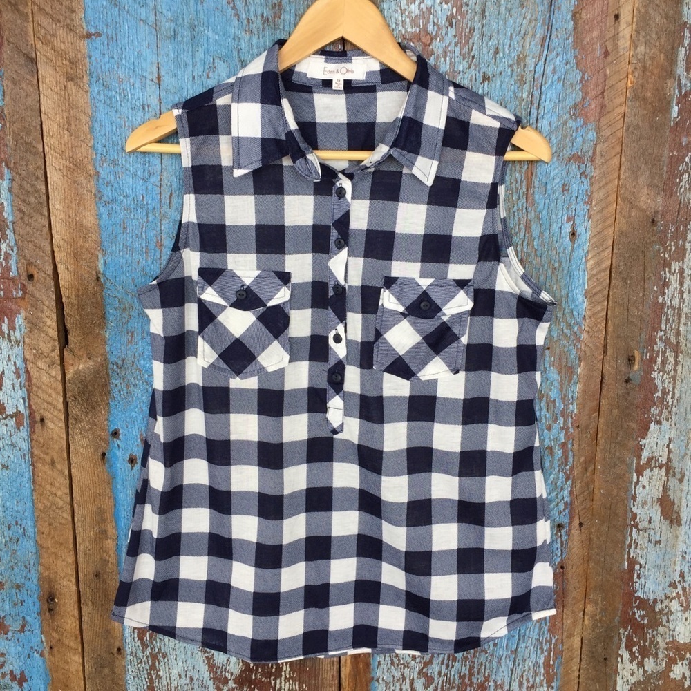 Eden and Olivia Navy and White Checkered Tank Top